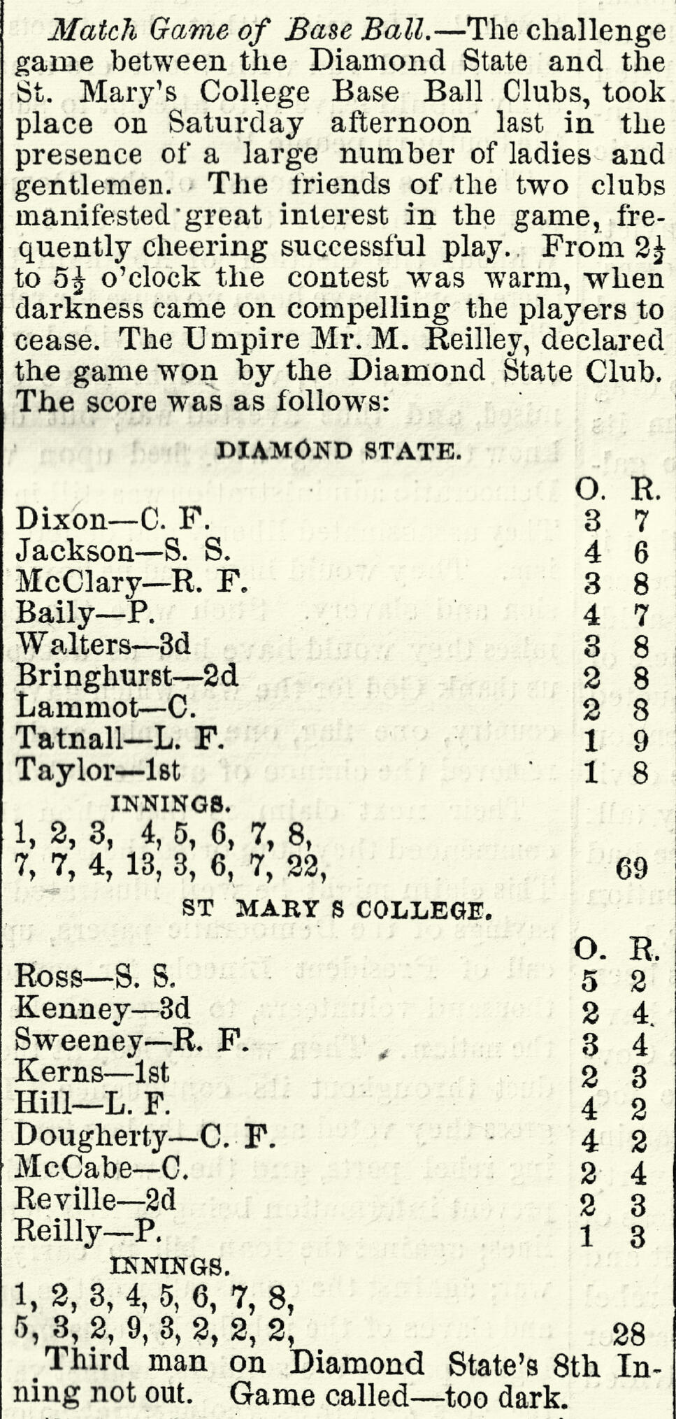 Delaware's first baseball game - 10/7/1865